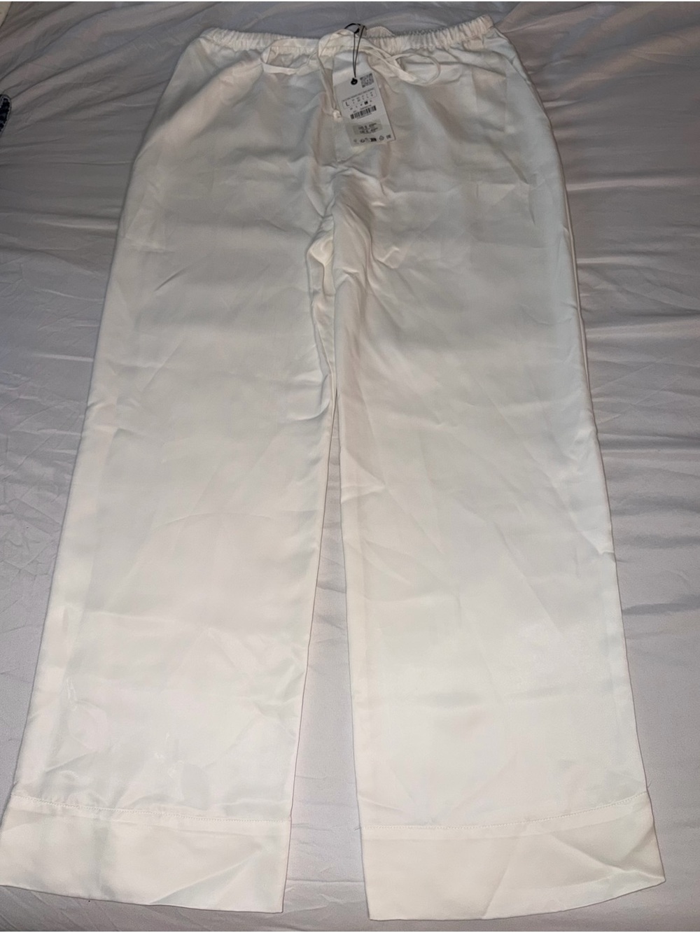 Zara White Wide-Leg Drawstring Pants